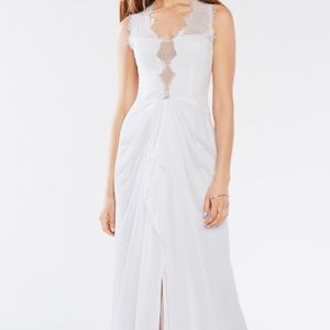 BCBG white lace bridal shower wedding maxi dress